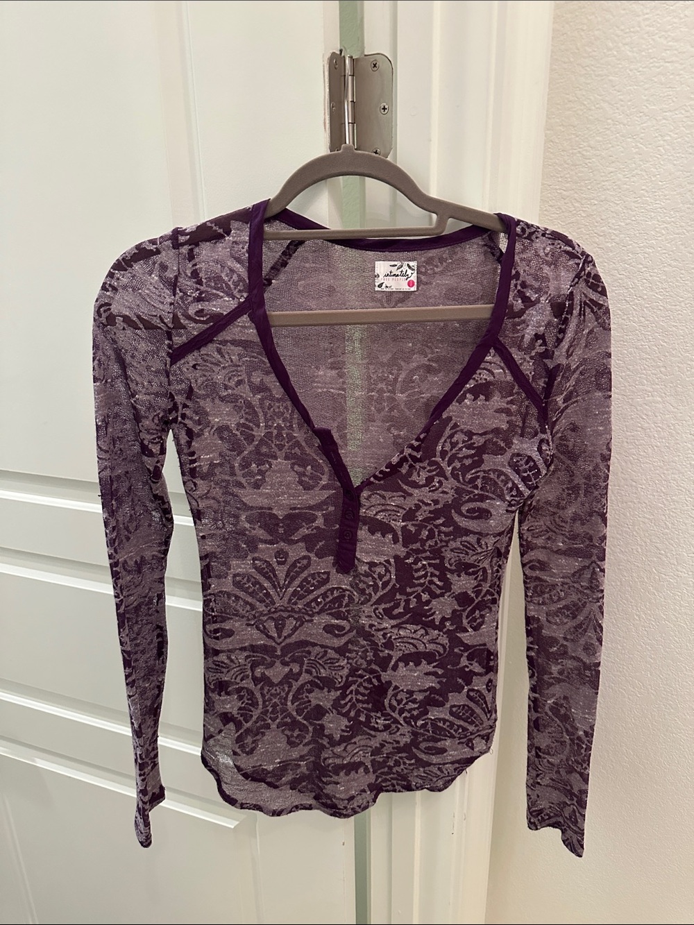 Free People Purple Patterned Long Sleeve Henley